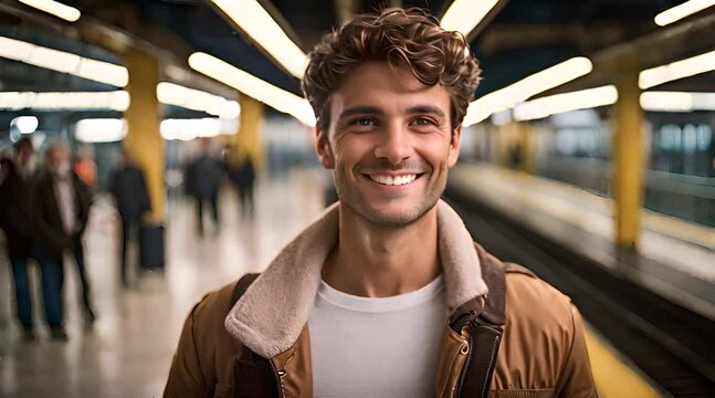 Junger Pendler wartet am Bahnsteig auf die n&auml;chste Bahn