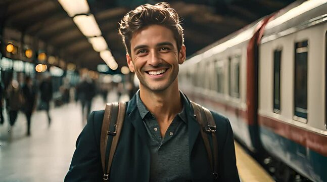 Junger Pendler wartet am Bahnsteig auf die n&auml;chste Bahn
