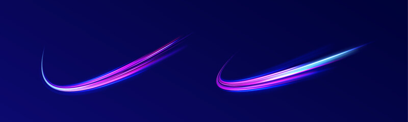 Vector blue glowing lines air flow effect.	Big set of light neon lines in the form of swirl and spirals. Vector glitter light fire flare trace.