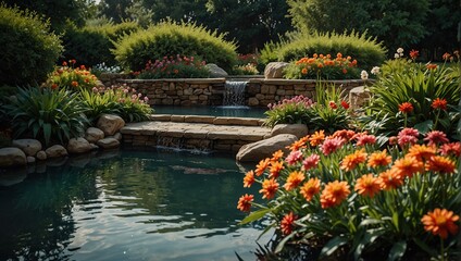 A tranquil garden filled with vibrant flowers