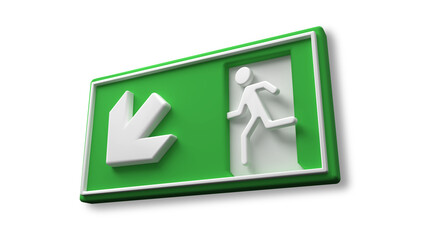 Exit and Fire Escape signs in rendered 3D style on transparent background