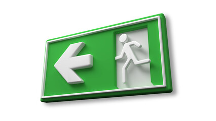 Exit and Fire Escape signs in rendered 3D style on transparent background