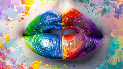 A pair of lips painted with rainbow colors, symbolizing pride and individuality
