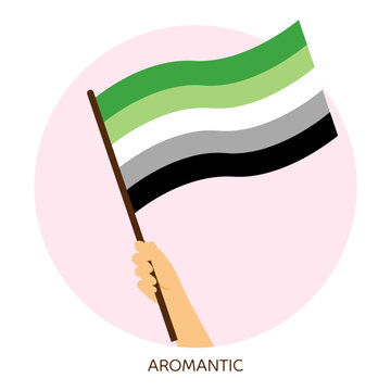 Hand holding aromantic pride flag
