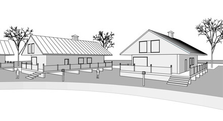 townhouse architectural sketch 3d illustration	
