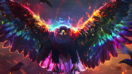 abstract eagle colorful background with rainbow fire