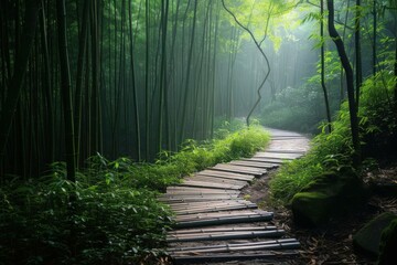 Labyrinthine Nature bamboo path. Japan forest art. Generate Ai