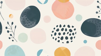 Abstract Pastel Patterns with Circles and Botanical Elements
