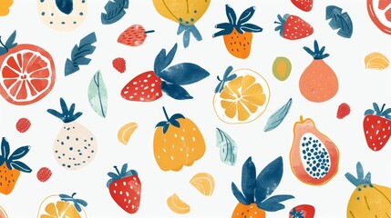  Whimsical Fruit Illustrations with Colorful Berries and Citrus on White