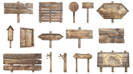 Set of wooden signs, game assets pack, game art style isolated on transparent background