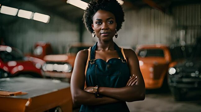 KFZ-Mechanikerin in der Werkstatt, Portrait