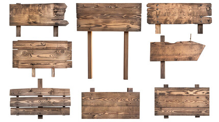 Set of wooden signs, game assets pack, game art style isolated on transparent background