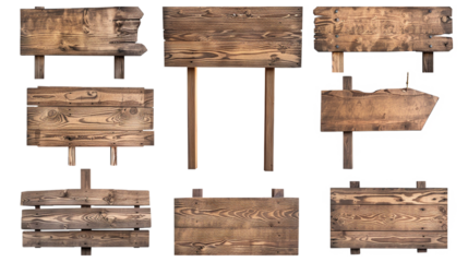 Set of wooden signs, game assets pack, game art style isolated on transparent background