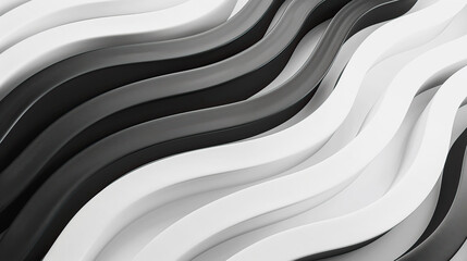 Abstract 3D wave shape convex curve black white background.