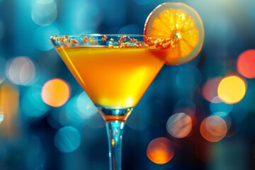 Glass of orange juice with a slice of orange