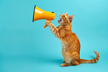 A cat is holding a microphone and making a loud noise
