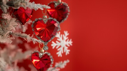 Wunderschöne dekorative Herz Christbaumkugeln in rot als Querformat für Banner