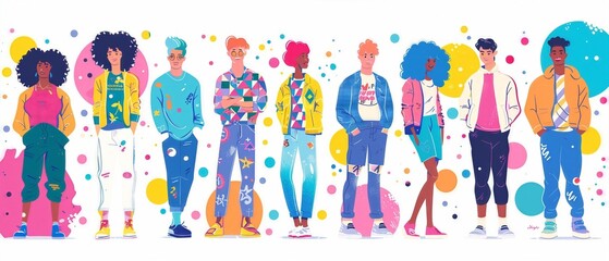 Fulllength LGBTQ banner with a trendy design, featuring stylish characters in a streetstyle setting for advertising use