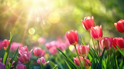 Background of Tulips in Spring