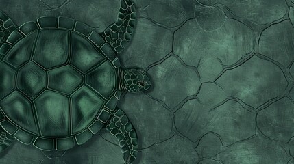 Neutral dark green backdrop that evokes the pattern of a turtle shell.