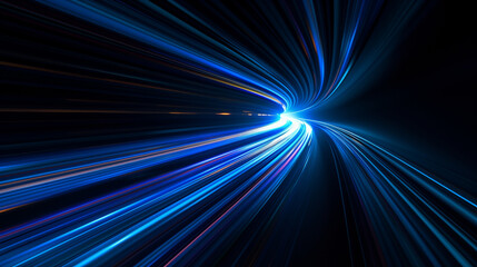 Futuristic High-Speed Blue Light Lines on Black Background