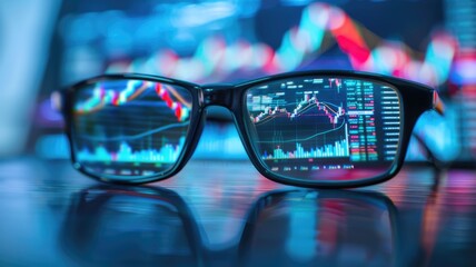 Insightful Vision: Glasses Observing Stock Market Chart for Strategic Analysis
