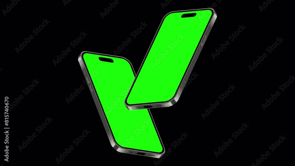 Poster smartphone animated mockup with green screen. realistic smartphone mockup. isometric smartphone anim