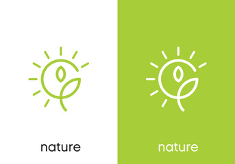 leaf with sun logo. creative agriculture farm vector design