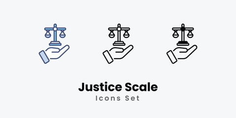 Justice Scale Icons thin line and glyph vector icon stock illustration