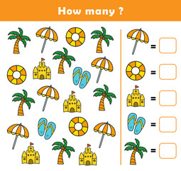 Counting children game cartoon. I spy game for toddlers. Find and count worksheet. Counting educational activity for children and kids.	