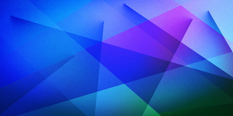Obraz premium Striking geometric shapes and lines in multicolor with a grainy texture on an ultrawide background. Dark mix blue pink purple green neon azure turquoise gradient. Ideal for design, banners, projects