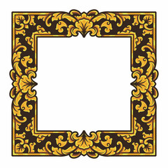 Isolated borders or frames ornament. Ornamental elements for your designs. Black and gold colors. Floral carving decoration for postcards or invitations for social media.