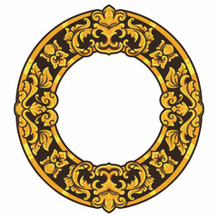 Isolated borders or frames ornament. Ornamental elements for your designs. Black and gold colors. Floral carving decoration for postcards or invitations for social media.