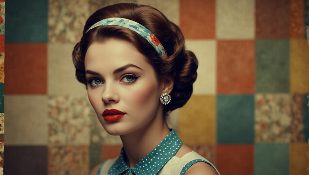 Pinup elegant glamour abstract collage of woman vintage bohemian style collage Pop art background