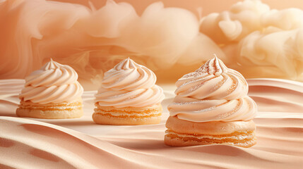 Delicate Cream Puff Dessert on Soft Cream Background