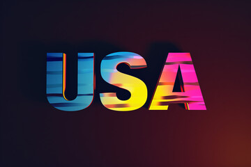 USA letters in a vibrant neon style on a dark colorful gradient background