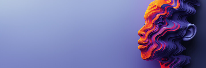 Obraz premium Vibrant abstract 3D face profile on purple