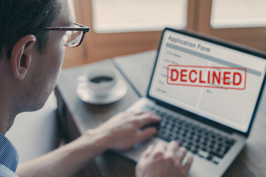 Declined application for credit or visa, Deny Reject Stamp, not accepted, rejection concept.