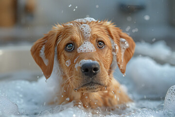 Yellow Dog Shaking Off Bath Water