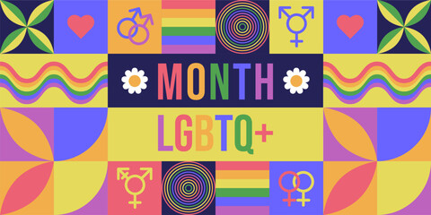 Obraz premium LGBTQ Pride Month Geometric mosaic holiday banner