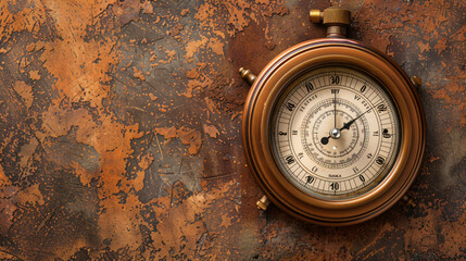 Aneroid barometer on brown background