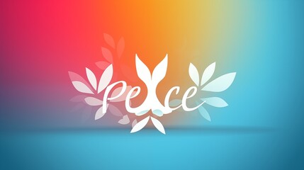 Fototapeta premium Colorful Peace Symbol with Olive Leaves and Gradient Background