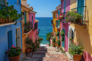 Obraz premium Colorful Houses in Villajoyosa Street
