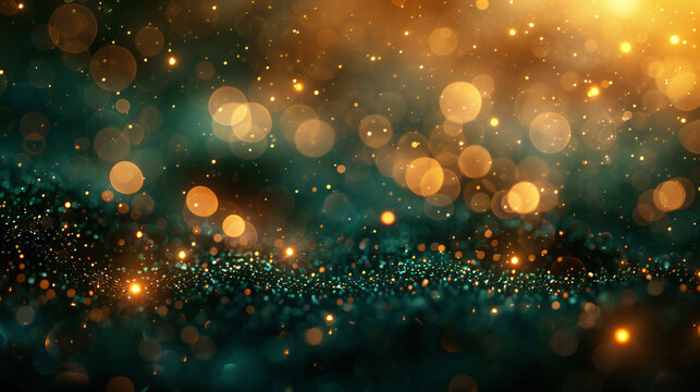 Gold Bokeh on Emerald Green Background
