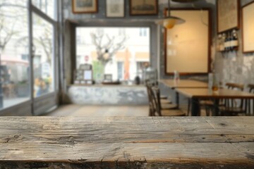 Empty Wooden Table in a Restaurant. Generative AI