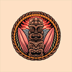 tiki surfing illustration vector design