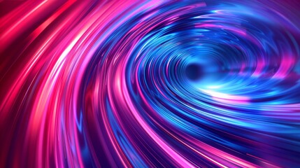 High speed effect motion blur night lights blue and red. Radial motion blur background. Purple glowing wave swirl, impulse cable lines. Long time exposure. Vector illustration.