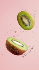 An orange cut in half isolated on pastel pink background flying during photo session. Creative concept for summer advertising. 