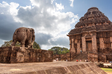 Big stone elephant statue at the Konark Sun Temple, Odisha, India, Asia