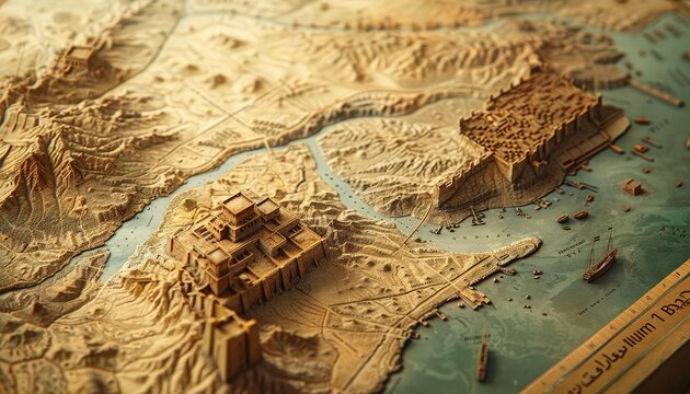 A detailed map of the Sumerian Empire showing major cities like Ur and Uruk, trade routes, and geographical features like the Tigris and Euphrates rivers